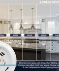 Six Inch LED Disk Light Dimmable Flush Mount Ceiling Fixture With Five CCT Options 2700K To 5000K 12.5W 1000LM Surface Mount showing color temperature options in a kitchen.