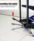 Heavy Duty Hydraulic Lift Trolley And Fold Down Rolling Table Cart For Auto Shops Features Quick Release Platform foot pedal for easy lifting.