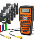 Slick One Touch Cable Wire Label Maker With Heavy Duty Tapes And No Fuss Quick Setup Workhorse Industrial Tool For Electricians And Network Pros. Handheld device with multiple tape rolls.