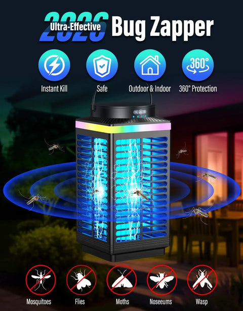 Outdoor Cordless Mosquito Zapper With 4200V Electric Grid And LED Blue Light 3 In 1 Portable Rechargeable Zapper Waterproof IP67 Wireless