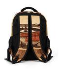 Fall Raccoon Print Backpack With Large Capacity Unisex Daypack showing back view with raccoon and orange scarf design.