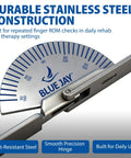 Handy Stainless Steel Finger Goniometer Protractor For Occupational Therapy, Precise 30 To 150 Degree Joint Range Tool, Durable Metal Orthopedic Device To Track Flexibility And Rehab Progress, close-up steel hinge