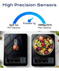 Food Scale With Nutritional Calculator For Tracking 30 Plus Nutrients Calories And Macros Bluetooth Kitchen Scale With Free App showing high precision sensors display
