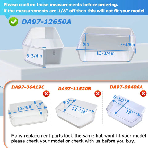 Right Side Refrigerator Door Shelf Basket Bin Replacement For RF260 RF261 RF263 Beaesr with 6 Magnets, size details display
