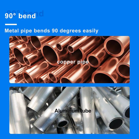 Heavy Duty Manual Pipe Bender For Copper Aluminum And Steel Tubing 0 To 90 Degree Bends With Built In Flaring Tool Portable No Cord Hassle Hand Cranked HVAC Plumbing Kit Job Site Staple Tough As Nails copper and aluminum pipes ready for 90 degree bends.