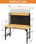 Heavy Duty 48 Inch Adjustable Workbench With Pegboard And Smooth Rolling Casters Built Like A Tank dimensions showing height and width.
