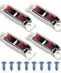 Top Shelf Double Wheel Pulley Set Featuring Nylon U Groove Rollers For Zero Drag Sliding Doors And Windows Silver Stainless Steel Housing Four Pack with screws.