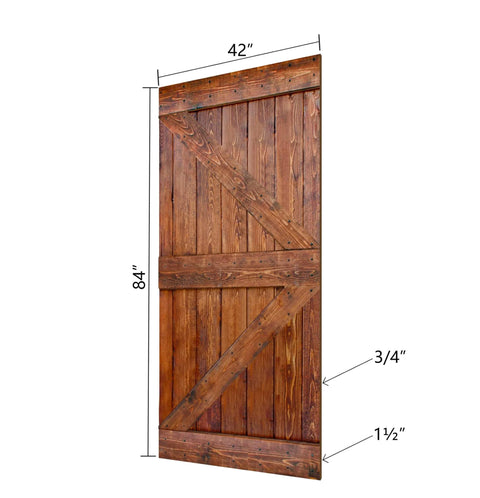 Classic Walnut Solid Wood Sliding Barn Door Slab, 42 Inch By 84 Inch, Hardware Not Included, front view with dimensions shown