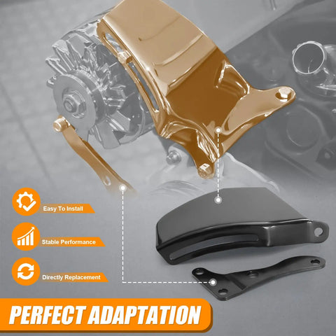 Long Water Pump Alternator Bracket For Chevy Small Block SBC 305 350 Engines 1969 To 1986 With Hardware Black Finish Kit