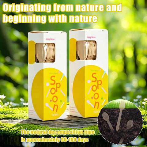 50 Pcs Disposable Wooden Spoons 6.3 Inch, Eco Friendly Biodegradable Cutlery For Camping Picnics Parties And Travel, Compostable