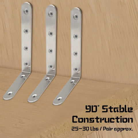 Heavy Duty L Shaped Shelf Brackets Set, Stainless Steel Corner Braces, Right Angle Wall Mounts, 5 Inch By 3 Inch, Silver