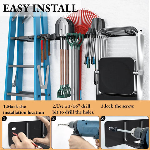 Folding Chair Wall Mount Storage Rack Four Pack Heavy Duty Garden Tool Hangers For Garage Organization installation guide
