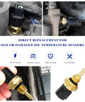 Zero Hassle Engine Coolant Temperature Sensor And Oil Temp Sender Replacement in hand and installed in engine bay.