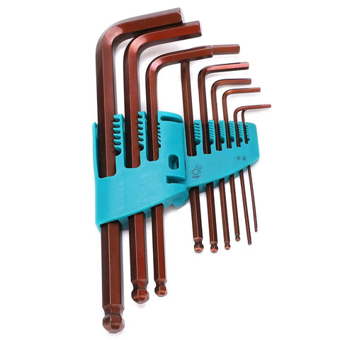Premium 9 Piece Ball Head Hex Key Wrench Set Made From Alloy Steel With Long Arms For Tight Spots And Deep Holes Perfect For Furniture Assembly Car Fixes Or Home Upgrades That Get The Job Done Right.