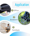 Applications of flat head hex socket cap bolts for office, outdoor bikes, and furniture like cribs shown in collage format.