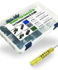 Heavy Duty Weather Pack Connector Kit With Male And Female Quick Disconnect Terminals For 10 To 20 Gauge Wiring And 20 Amp Circuits Including Color Coded Sealer Caps And Durable Housing Towers For Reliable Car Audio Or Engine Wiring Jobs, 360-piece kit in box