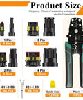 316 Piece Waterproof Automotive Electrical Connector Kit With 23 Sets Sealed Wire Connectors For 22 To 16 AWG Includes 1 Pin 2 Pin 3 Pin And 4 Pin Ignition Plug Connectors With Crimp Pliers And Terminals