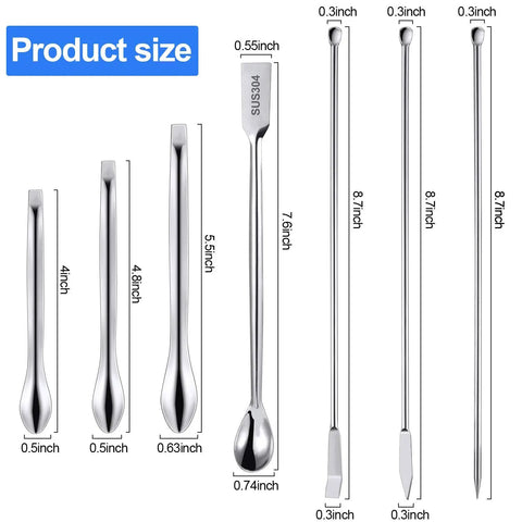 22 Pieces Pro Grade Stainless Steel Lab Spatula Micro Scoop Set For Gel Cap Filler showing assorted sizes and tips