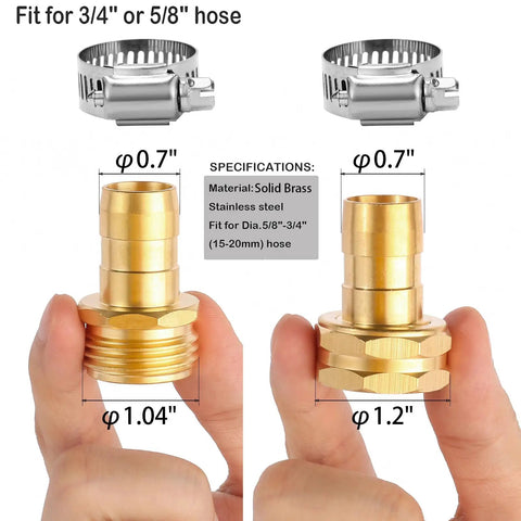 Two Pack Brass Garden Hose Repair Connector Kit With Clamps Fits 3/4 Inch Or 5/8 Inch Hose Fittings Detailed View