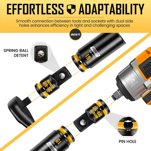 2 Pack 3/8 F to 1/2 M Impact Socket Adapters with Deep Yellow Embossed Markings for Ratchet Wrench, CR-MO Steel, ANSI Standard