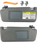 Tacoma Sun Visor Replacement Pair With Clips For 2005 To 2015 Models Driver And Passenger Side Gray With Mirror Slide Extension Non Illuminated Direct Fit Replaces 74320-04181-B1 displayed with installation tools
