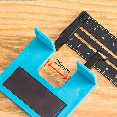 Close-up view of a Magnetic Hinge Jig Kit For Quick No Drill Needed Door Install And Drawer Woodworking Accurate Hinges Cutting Guide