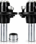 Heavy Duty Two Pack Trailer Idler Hub Kit Fits 2000 Lb Axle With Four On Four Bolt Pattern And One Inch BT8 Spindle, black and silver assembly.