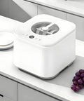 Portable Countertop Dishwasher Fully Automatic With Five Wash Cycles Panoramic Glass Window on kitchen counter with plates.