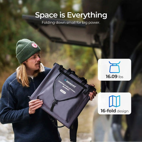 Person holding 400W Portable Solar Blanket With 16-Fold Design, Ultra Light N-Type High-Efficiency Foldable Panel Charger