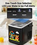 Portable Countertop Ice Maker Featuring Modular Swappable Blocks And Instant Six Minute Freeze Cycles Generating Twenty Six Pounds Of Fresh Ice Daily For Zero Hassle Super Chill Vibes with control panel and bullet ice.