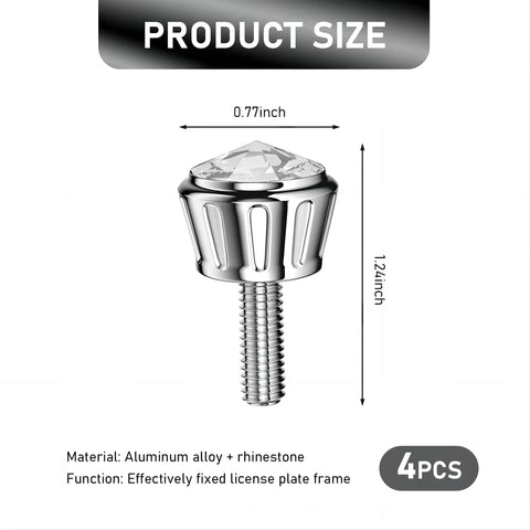 Fresh Bling Crystal Rhinestone License Plate Screws Pack of Four Anti Theft Fastener Kit with aluminum alloy decorative bolt.