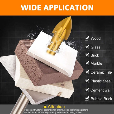 10-piece 1/4 in masonry drill bit set with titanium coating; bits shown drilling into concrete blocks.