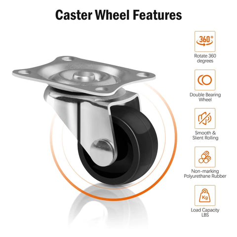 Cofufu low-profile plastic caster wheels, 4-pack, 1-inch, black