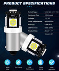 Diagram of 12V White BA9S LED Bulb for Car Interiors showing 5050 chips and product specifications