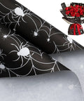 Spooky Spider Web Floral Wrapping Paper 18x18 Inches Black White Bouquet Wrap for Halloween Gifts