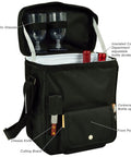 Personalized Monogrammed Wine And Cheese Picnic Basket Cooler With Hardwood Cutting Board Cheese Knife And Corkscrew, black insulated cooler with glasses.