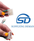 Hands holding wiring harness for W10632400 4317943 Refrigerator Ice Maker Replacement Kit with Supplying Demand logo.