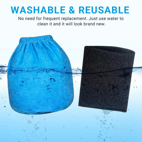 Pro Grade Cloth And Foam Filter Kit For Small Wet Dry Vacuums 1.5 To 3.2 Gallon, showing washable cloth and foam filter.
