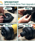 Durable Pool Pump Drive Train Upgrade Kit For SP1600X Series, 1 HP Replacement Compatible With Hayward Superpump, Fits SP1605X7 SP1607X10, Easy Swap With Leak Tight Gasket And Shaft Seal, 4-step install view