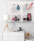 Sweet 4 Piece Pegboard Bins Set With Metal Hooks For Garage Organization Clear Plastic Bins Keep Tools Neatly Stashed And Within Reach On Your Workbench 7.9 By 3.3 By 4.7 Inches