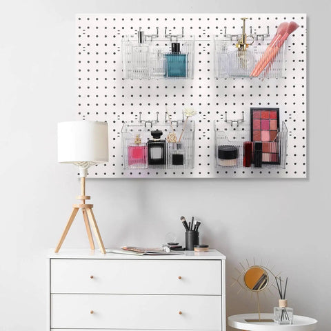 Sweet 4 Piece Pegboard Bins Set With Metal Hooks For Garage Organization Clear Plastic Bins Keep Tools Neatly Stashed And Within Reach On Your Workbench 7.9 By 3.3 By 4.7 Inches