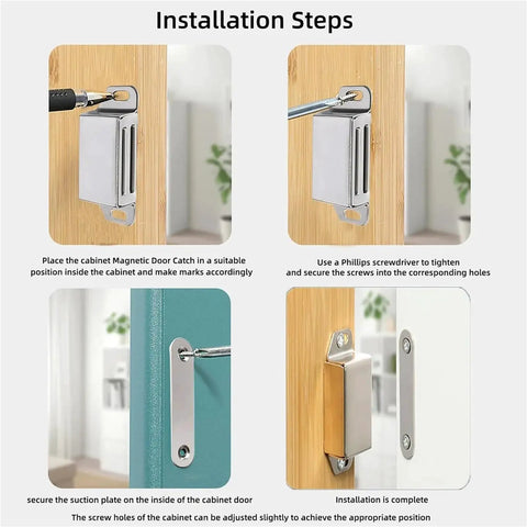 Installation steps for 10 Pack Mini Cabinet Magnetic Catch Latches For Doors And Drawers Stainless Steel 55mm Heavy Duty