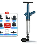 Heavy Duty High Pressure Air Plunger Kit Total Game Changer For Blocked Drains with swappable heads and nozzle set.