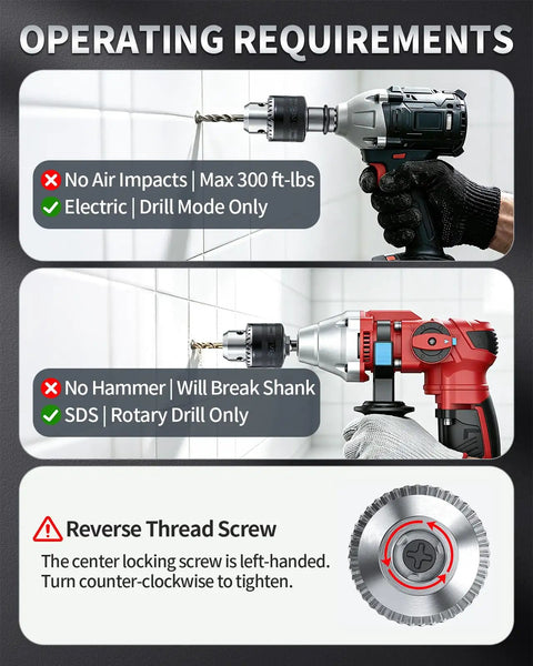 Half Inch Keyed Drill Chuck Adapter Kit for Impact Wrench and SDS Plus with operating instructions