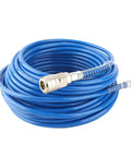 Badass Heavy Duty PU Air Compressor Hose Sixty Five Foot High Pressure Pneumatic Tubing with NPT connectors coiled with aluminum coupler.