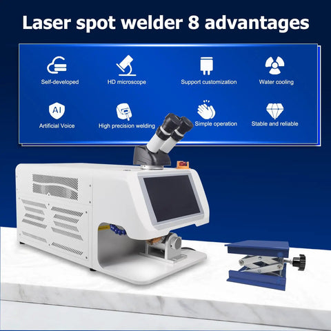 60W Pulse Laser Jewelry Spot Welder With Snazzy Touchscreen Display and Sharp Zoom Lens showcasing advanced features.