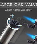 2 Pack Torch Lighters With Triple Jet Flame, Refillable Butane Lighters, showing adjustable large gas valve and blue flame