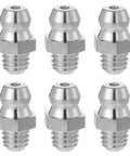 Six Pack Stainless Steel M6 X 1mm Straight Grease Fittings Zerk Nipples For Hydraulic Gear And Machinery Heavy Duty Metric Set