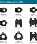 Copper Pipe Ring Kit One Half To Two Inch Includes R8 And R9 Rings With 24kN And 32kN Actuators And Carrying Case components display