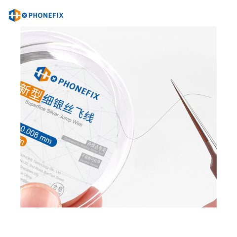 Hand holding non insulated 0.008mm 120m superfine silver jump wire for soldering tiny PCBs copper conductor wire for iPhone PCB BGA repair